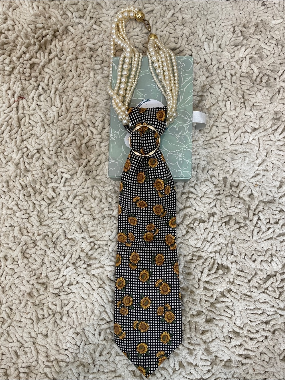 Black and Gold Pearl-Accented Scarf Necklace